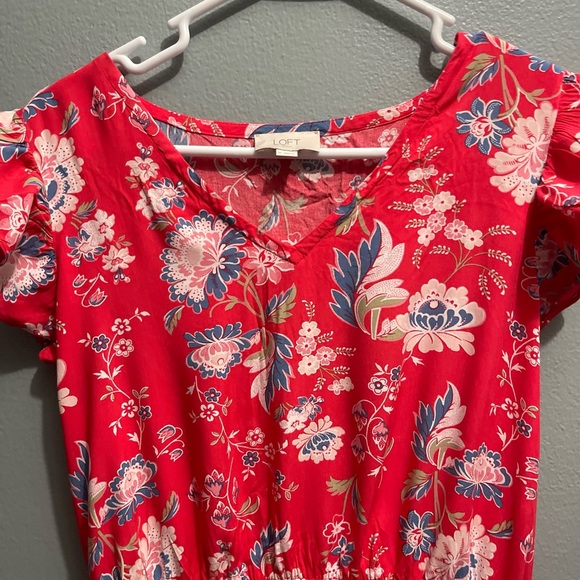 Loft Women’s Size Medium Summer Midi Floral Dress Ruffle Sleeve good condition - Picture 6 of 14
